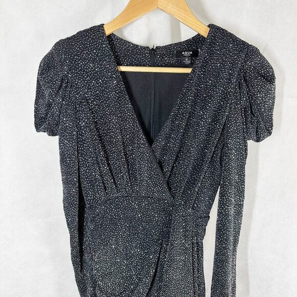 AQUA Drapey Mini Cocktail Holiday Night Out Metallic Party Dress Size 4 - Picture 3 of 15